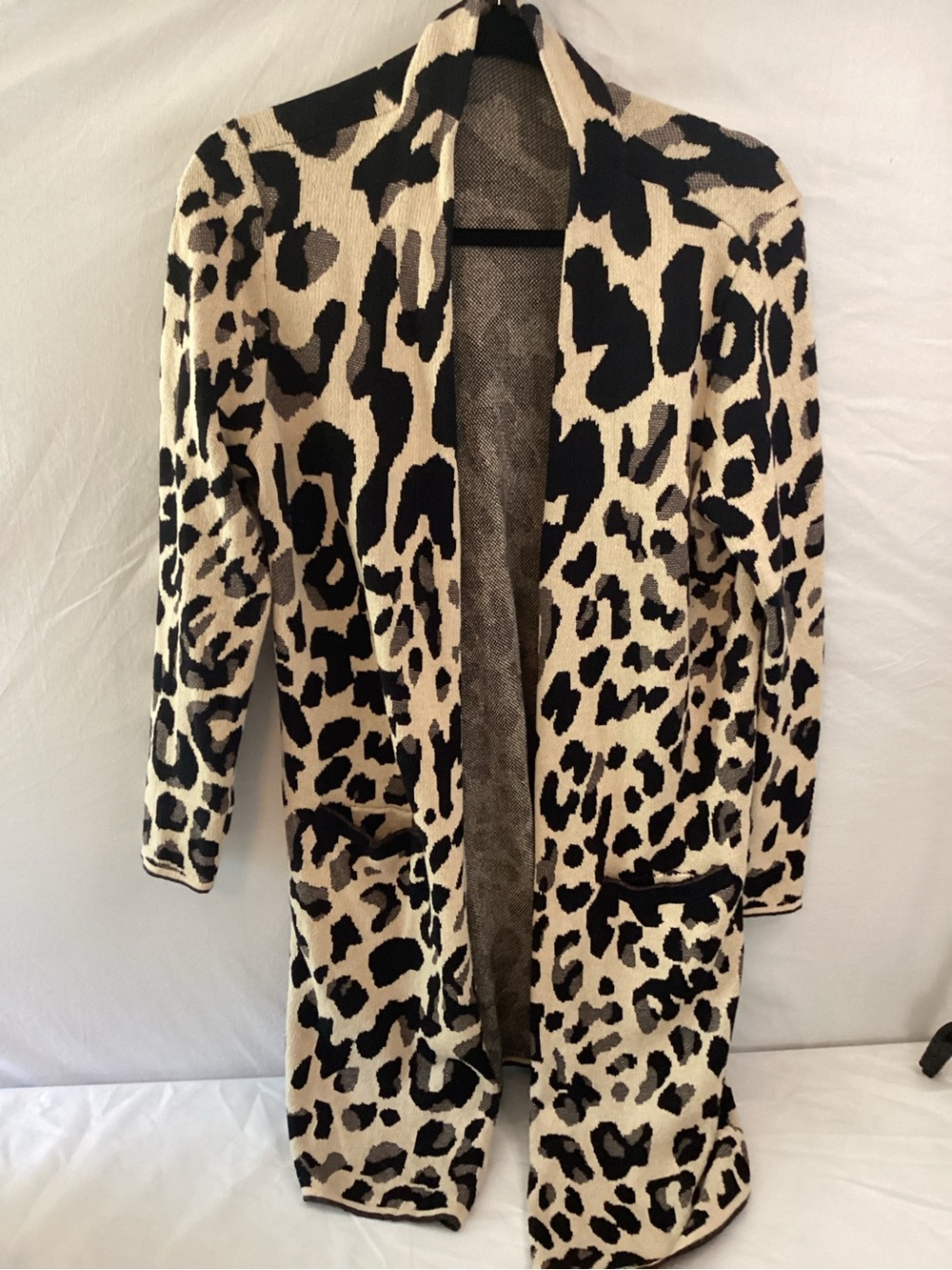 Chico's Black & Cream Leopard Open-Front Coatigan Size Chico 3